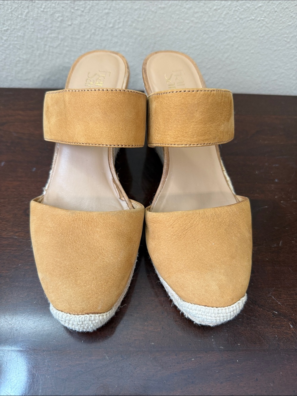 Franco Sarto Cognac Tan Suede Espadrille Mules